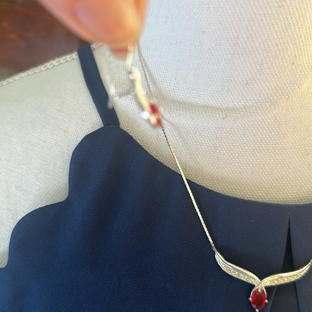 Silver Colored Chain With Ruby Colored And Clear … - image 3